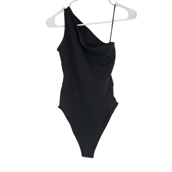 NIKE -WOMEN'S XS -BLACK DRI FIT  ONE SHOULDER COTTON BLEND YOGA BODYSUIT AR6409 - Picture 1 of 6
